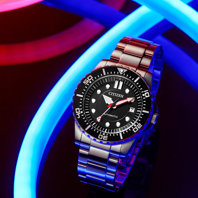 Buy Shop Citizen Mechanical Black Dial Silver Steel Strap Watch For Men - NJ0120-81E USA Online