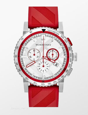 Buy Shop Burberry City Sport Chronograph White Dial Red Rubber Strap Watch For Men - BU9809 USA Online