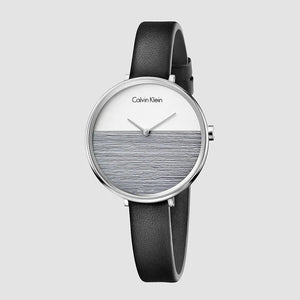 Buy Shop Calvin Klein Rise White Grey Dial Black Leather Strap Watch for Women - K7A231C3 USA Online