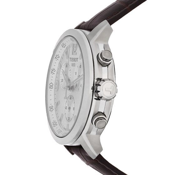 Buy Shop Tissot PRC 200 Chronograph Silver Dial Brown Leather Strap Watch For Men - T055.417.16.037.00 USA Online