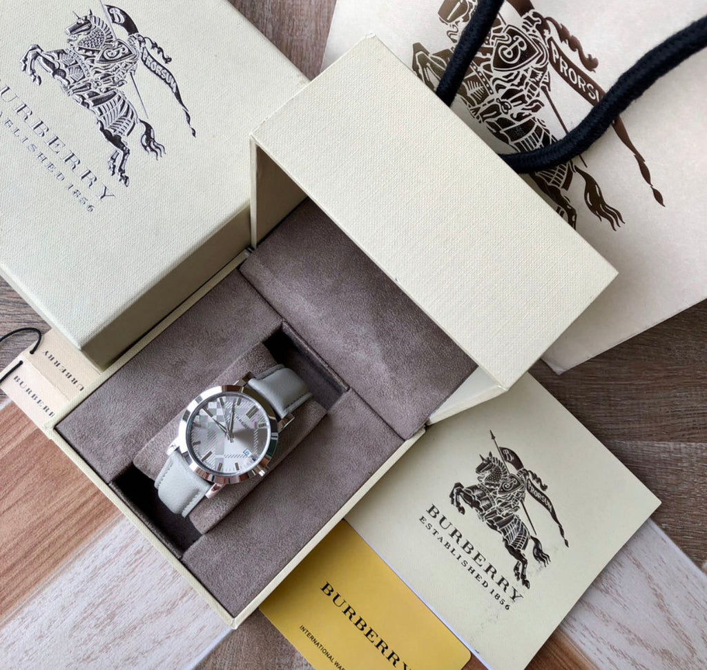 Buy Shop Burberry Heritage Grey Dial Beige Leather Strap Unisex Watch - BU1754 USA Online