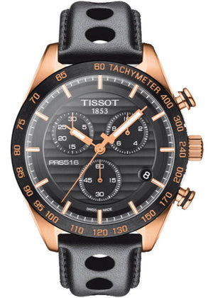 Buy Shop Tissot PRS 516 Chronograph Black Dial Black Leather Strap Watch For Men - T100.417.36.051.00 USA Online