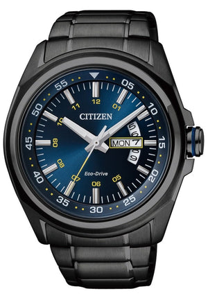 Buy Shop Citizen Eco Drive Blue Dial Black Steel Strap Watch For Men - AW0024-58LB USA Online
