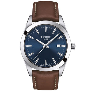 Buy Shop Tissot Gentleman Blue Dial Brown Leather Strap Watch For Men - T127.410.16.041.00 USA Online