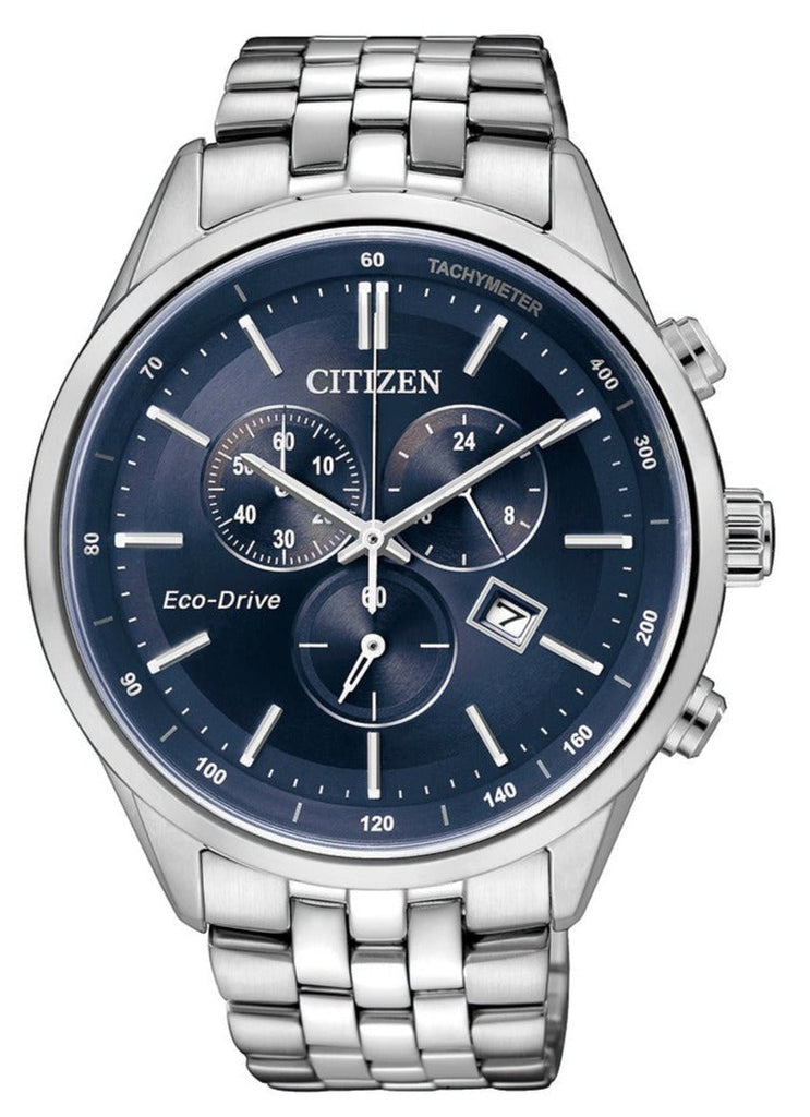Buy Shop Citizen Eco Drive Chronograph Blue Dial Silver Steel Strap Watch For Men - AT2140-55L USA Online