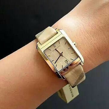Buy Shop Burberry Nova Gold Tone Square Dial Leather Strap Watch for Women - BU1582 USA Online