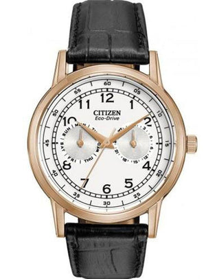 Buy Shop Citizen Watch Eco Drive Day & Date White Dial Black Leather Strap Watch For Men - AO9003-16A USA Online