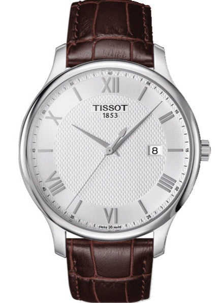 Buy Shop Tissot T Classic Tradition Silver Dial Brown Leather Strap Watch For Men - T063.610.16.038.00 USA Online