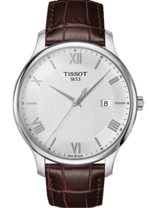 Buy Shop Tissot T Classic Tradition Silver Dial Brown Leather Strap Watch For Men - T063.610.16.038.00 USA Online