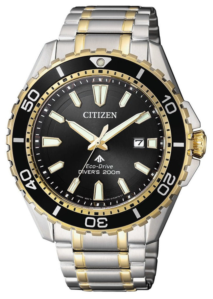 Buy Shop Citizen Eco Drive Promaster Diver Black Dial Two Tone Steel Strap Watch For Men - BN0194-57E USA Online