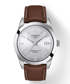 Buy Shop Tissot Gentleman Powermatic 80 Silicium Silver Dial Brown Leather Strap Watch For Men - T127.407.16.031.00 USA Online