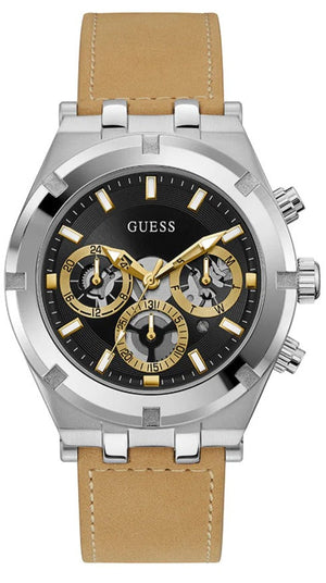 Buy Shop Guess Continental Multifunction Black Dial Brown Leather Strap Watch for Men - GW0262G1 USA Online