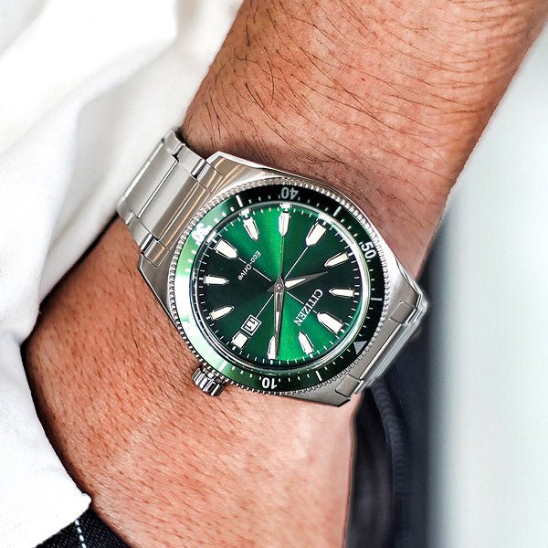 Buy Shop Citizen Eco Drive Vintage Green Dial Silver Steel Strap Watch For Men - AW1598-70X USA Online