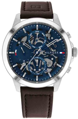Buy Shop Tommy Hilfiger Henry Chronograph Blue Dial Brown Leather Strap Watch For Men -1710476 USA Online