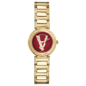 Buy Shop Versace Virtus Mini Quartz Red Dial Gold Steel Strap Watch For Women - VET300321 USA Online