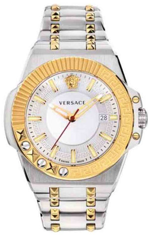 Buy Shop Versace Chain Reaction Quartz White Dial Two Tone Steel Strap Watch for Men - VEDY00519 USA Online