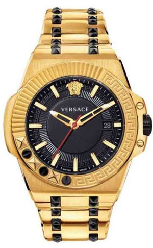 Buy Shop Versace Chain Reaction Quartz Black Dial Two Tone Steel Strap Watch for Men - VEDY00619 USA Online