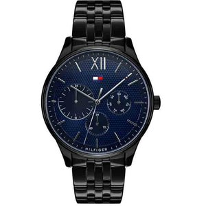 Buy Shop Tommy Hilfiger Damon Quartz Chronograph Blue Dial Black Steel Strap Watch for Men - 1791454 USA Online