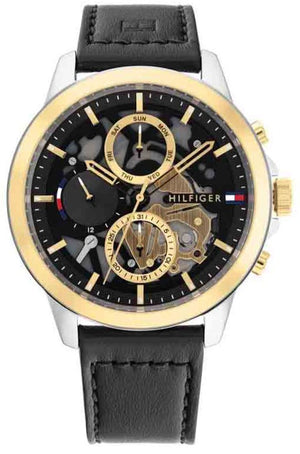Buy Shop Tommy Hilfiger Henry Chronograph Black Dial Black Leather Strap Watch For Men - 1710474 USA Online