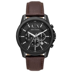 Buy Shop Armani Exchange Outerbanks Chronograph Black Dial Brown Leather Strap Watch For Men - AX1732 USA Online