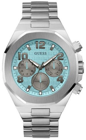 Buy Shop Guess Empire Chronograph Quartz Sky Blue Dial Silver Steel Strap Watch For Men - GW0489G3 USA Online