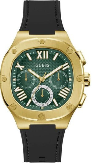 Buy Shop Guess Headliner Multifunction Green Dial Black Silicone Strap Watch For Men - GW0571G3 USA Online