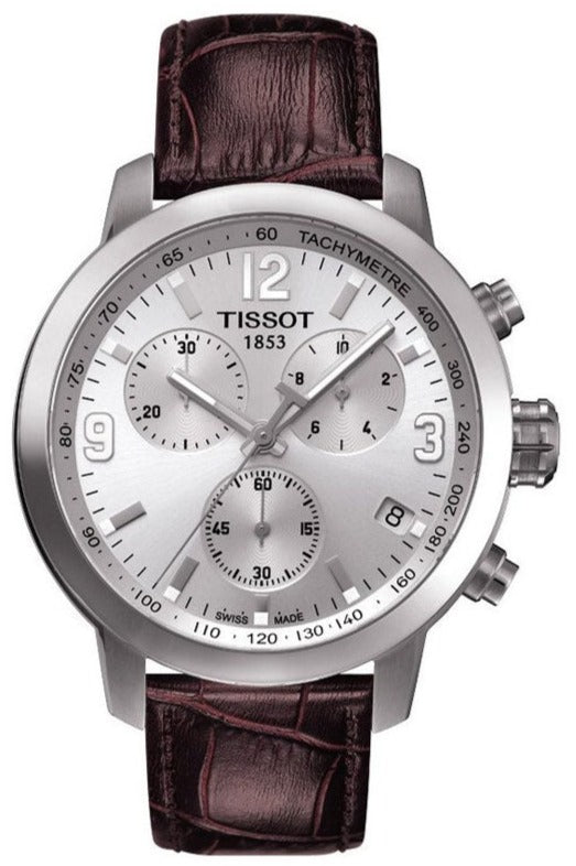 Buy Shop Tissot PRC 200 Chronograph Silver Dial Brown Leather Strap Watch For Men - T055.417.16.037.00 USA Online