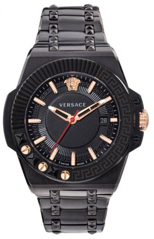 Buy Shop Versace Chain Reaction Quartz Black Dial Black Steel Strap Watch for Men - VEDY00719 USA Online
