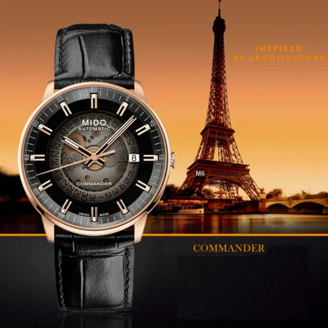 Buy Shop Mido Commander Automatic Black Dial Black Leather Strap Watch For Men - M021.407.36.411.00 USA Online