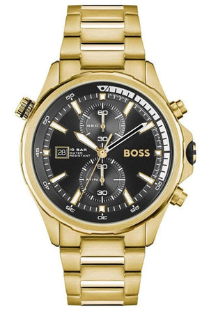 Buy Shop Hugo Boss Globetrotter Chronograph Black Dial Gold Steel Strap Watch for Men - 1513932 USA Online