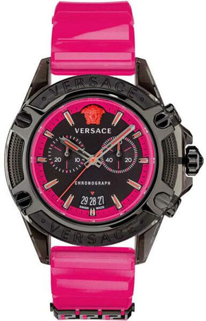 Buy Shop Versace Icon Active Chronograph Quartz Black Dial Pink Rubber Strap Watch For Men - VEZ700221 USA Online