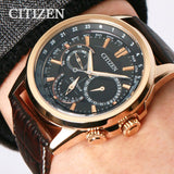 Buy Shop Citizen Eco Drive Calendrier Black Dial Brown Leather StrapWatch For Men - BU2023-12E USA Online