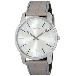 Buy Shop Calvin Klein City Silver Dial Grey Leather Strap Watch for Men - K2G211Q4 USA Online