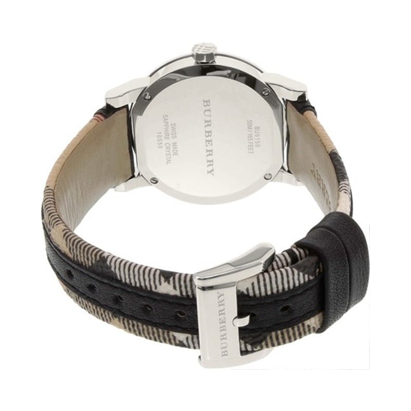Buy Shop Burberry The City White Dial Black Haymarket Leather Strap Watch for Women - BU9150 USA Online