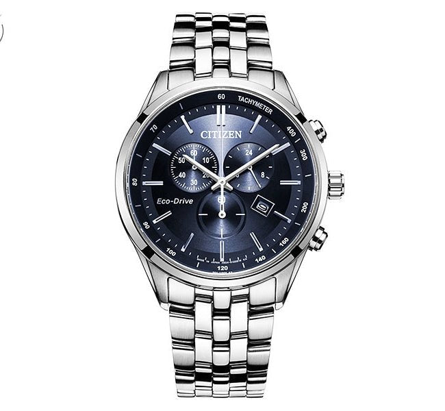 Buy Shop Citizen Eco Drive Chronograph Blue Dial Silver Steel Strap Watch For Men - AT2140-55L USA Online
