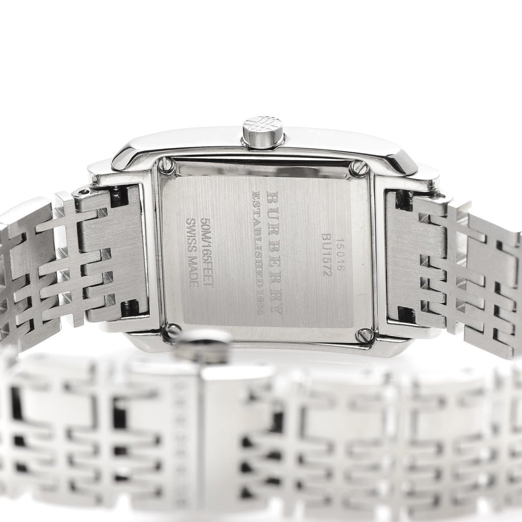 Buy Shop Burberry Nova Check Square White Dial Silver Steel Strap Watch for Women - BU1572 USA Online