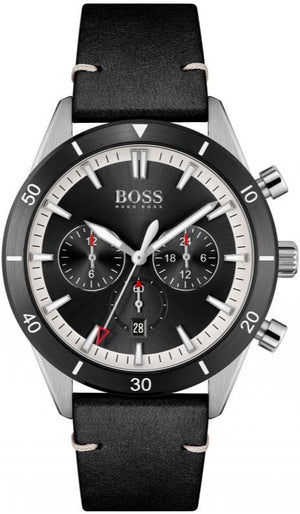 Buy Shop Hugo Boss Chronograph Black Dial Black Leather Strap Watch for Men - 1513864 USA Online