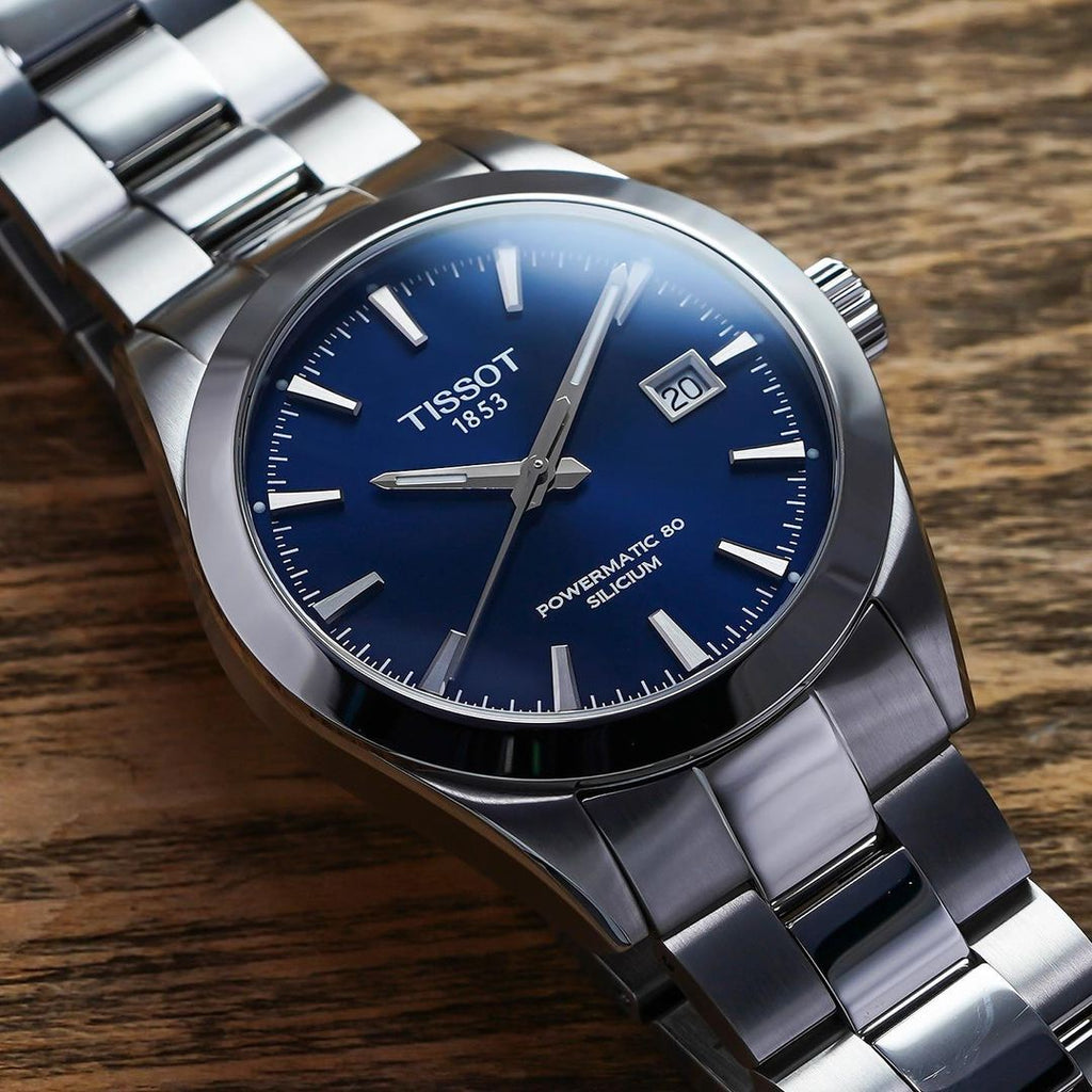 Buy Shop Tissot Gentlemen Powermatic 80 Silicium Blue Dial Silver Steel Strap Watch For Men - T127.407.11.041.00 USA Online