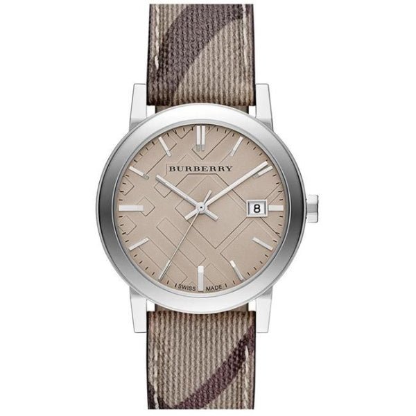 Buy Shop Burberry The City Beige Dial Chequered Brown Leather Strap Watch for Women - BU9029 USA Online