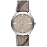 Buy Shop Burberry The City Beige Dial Chequered Brown Leather Strap Watch for Women - BU9029 USA Online