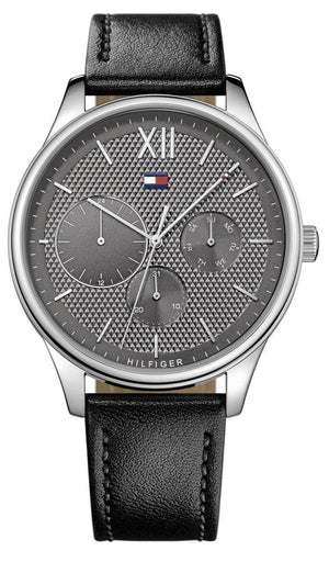 Buy Shop Tommy Hilfiger Damon Multifunction Black Dial Black Leather Strap Watch for Men - 1791417 USA Online