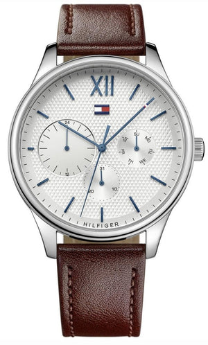 Buy Shop Tommy Hilfiger Damon Quartz White Dial Brown Leather Strap Watch for Men - 1791418 USA Online