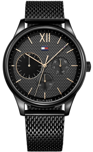 Buy Shop Tommy Hilfiger Damon Quartz Black Dial Black Mesh Bracelet Watch for Men - 1791420 USA Online