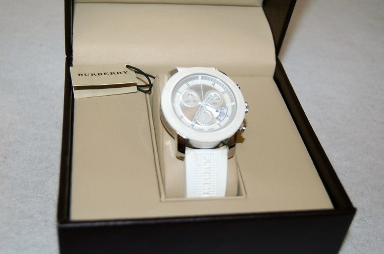 Buy Shop Burberry City Chronograph White Dial White Leather Strap Watch For Women - BU9701 USA Online