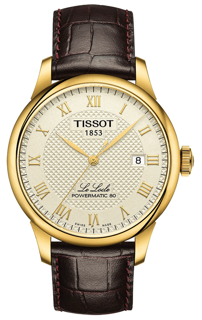 Buy Shop Tissot Le Locle Powermatic 80 Gold Dial Brown Leather Strap Watch For Men - T006.407.36.263.00 USA Online