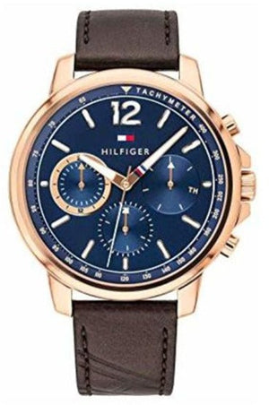 Buy Shop Tommy Hilfiger London Chronograph Blue Dial Brown Leather Strap Watch for Men - 1791532 USA Online