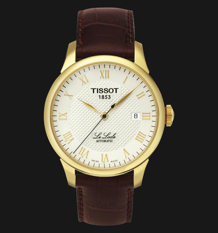 Buy Shop Tissot Le Locle Automatic Gold Dial Brown Leather Strap Watch For Men - T41.5.413.73 USA Online