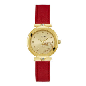 Buy Shop Guess Trend Dragon Gold Dial Red Leather Strap Watch For Women - GW0646L1 USA Online