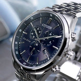 Buy Shop Citizen Eco Drive Chronograph Blue Dial Silver Steel Strap Watch For Men - AT2140-55L USA Online