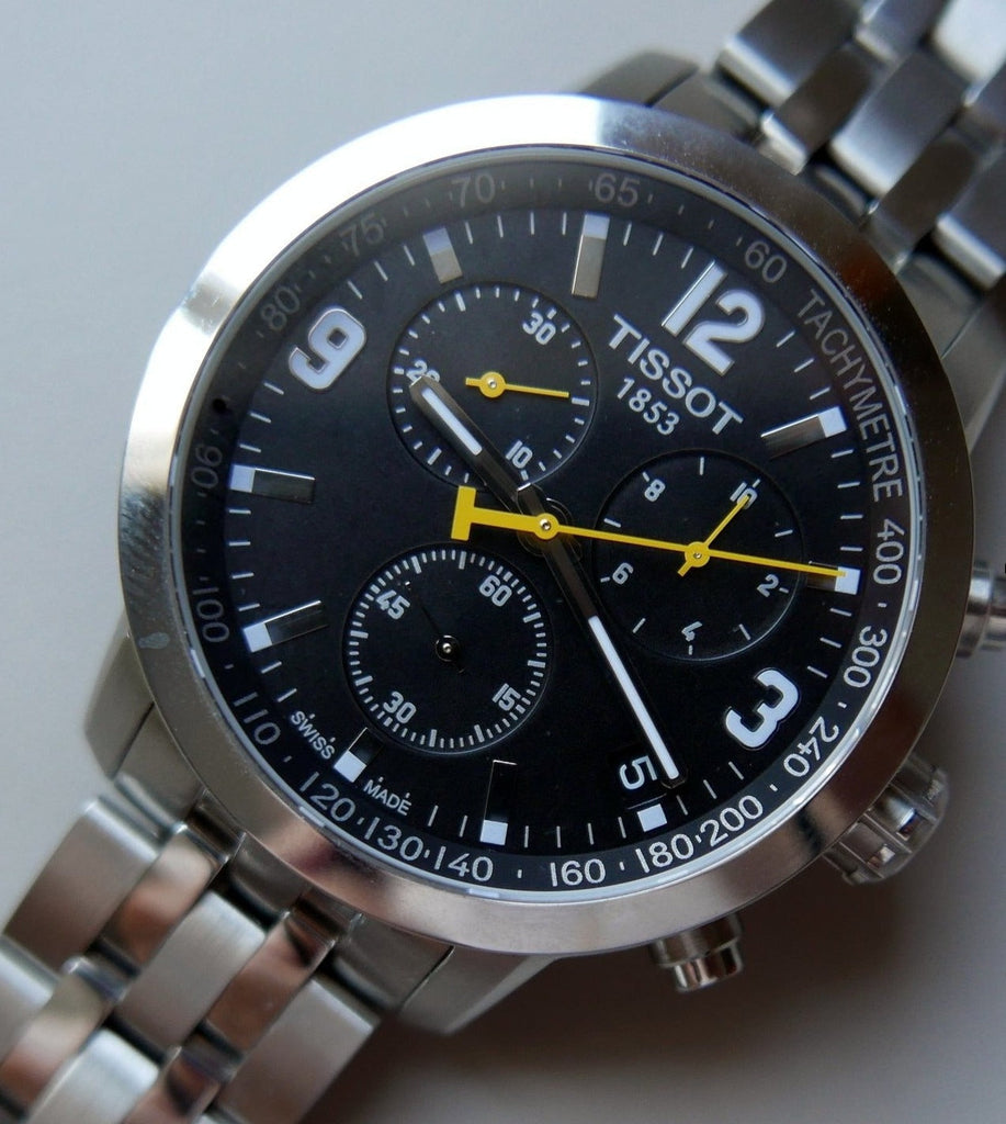 Buy Shop Tissot PRC 200 Chronograph Black Dial Silver Steel Strap Watch For Men - T055.417.11.057.00 USA Online